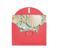 Pearl Paper Ocean Sea Beach Seashells Starfish Blue Printed Greeting Card With Envelope,Blank Inside For Birthday,Christmas, All Occasions,6x4 Inch