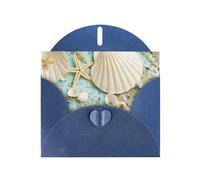 Pearl Paper Ocean Sea Beach Seashells Starfish Blue Printed Greeting Card With Envelope,Blank Inside For Birthday,Christmas, All Occasions,6x4 Inch