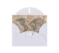 Pearl Paper Old Stained World Map Printed Greeting Card With Envelope,Blank Inside For Birthday,Christmas, All Occasions,6x4 Inch