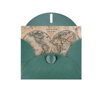 Pearl Paper Old Stained World Map Printed Greeting Card With Envelope,Blank Inside For Birthday,Christmas, All Occasions,6x4 Inch