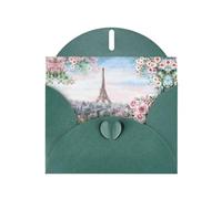 Pearl Paper Paris Eiffel Tower With Flowers Printed Greeting Card With Envelope,Blank Inside For Birthday,Christmas, All Occasions,6x4 Inch