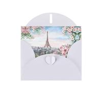 Pearl Paper Paris Eiffel Tower With Flowers Printed Greeting Card With Envelope,Blank Inside For Birthday,Christmas, All Occasions,6x4 Inch