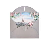 Pearl Paper Paris Eiffel Tower With Flowers Printed Greeting Card With Envelope,Blank Inside For Birthday,Christmas, All Occasions,6x4 Inch