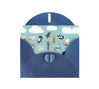 Pearl Paper Raining Cats & Dogs Printed Greeting Card With Envelope,Blank Inside For Birthday,Christmas, All Occasions,6x4 Inch