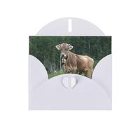 Pearl Paper Real Swiss Cow Brown Printed Greeting Card With Envelope,Blank Inside For Birthday,Christmas, All Occasions,6x4 Inch