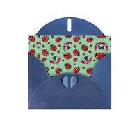 Pearl Paper Red Ladybugs On A Blue Background Printed Greeting Card With Envelope,Blank Inside For Birthday,Christmas, All Occasions,6x4 Inch
