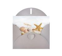 Pearl Paper Seashells Starfish On Beach Printed Greeting Card With Envelope,Blank Inside For Birthday,Christmas, All Occasions,6x4 Inch