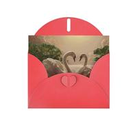 Pearl Paper Swan Green Leaves Printed Greeting Card With Envelope,Blank Inside For Birthday,Christmas, All Occasions,6x4 Inch