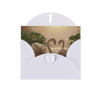 Pearl Paper Swan Green Leaves Printed Greeting Card With Envelope,Blank Inside For Birthday,Christmas, All Occasions,6x4 Inch