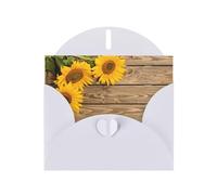 Pearl Paper Three Sunflowers On Wooden Printed Greeting Card With Envelope,Blank Inside For Birthday,Christmas, All Occasions,6x4 Inch