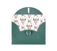 Pearl Paper Tribal Bull Skull On White Printed Greeting Card With Envelope,Blank Inside For Birthday,Christmas, All Occasions,6x4 Inch