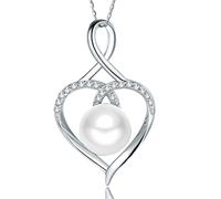 Pearl Pendant for Women - Genuine Freshwater Cultured Pearl Necklaces 925 Sterling Silver Heart Pendant for Wife Mother Anniversary Birthday Jewelry for Women Sterling Silver Pearl Sterling Silver