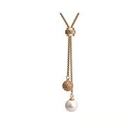 Pearl Pendant Long Necklace for Women Sweater Chain Statement Necklace Choker Adjustable Elegant Jewelry Crystal Accessories Dressy Collocation Winter Evening Party Wedding (Gold, Adjustable)