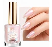Pearl Pink Nail Strengthener Polish, Tinted Nail Varnish for Weak Brittle Nails, Quick Dry Shimmer Nail Polish, High Gloss Nail Concealer for Uneven Nails, No UV Lamp Needed, 10ml