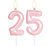 Pearl Pink Number 25 Candle,Hot Pink Happy Birthday Cake Candle Decorations,Cake Toppers 25th for Girls Women,Wedding Anniversary