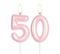 Pearl Pink Number 50 Candle,Hot Pink Happy Birthday Cake Candle Decorations,Cake Toppers 50th for Girls Women,Wedding Anniversary