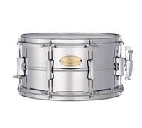Pearl Primal Snare Collective 13"x7" Steel Snare Drum with Beaded 1mm Shell, Polished Chrome Finish, 2.3mm Triple-Flanged Hoops, Dual Tension lugs, and deluxe strainer.