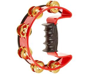 Pearl PTM-50BHR Ultra Grip Tambourine - Red - Half Moon Shape - Brass Jingles - Volume Control - Comfortable Handle