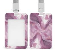 Pearl Purple Marble Badge Holder with Lanyard, Vertical ABS Plastic ID Card Holder Fashion Name Badge Holders Office ID Card Protector for Teacher Nurse Employee Security Staff