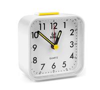 Pearl Quartz Silent Alarm Clock With Crescendo Sound, Snooze & Night Light For Bedside - No Ticking White