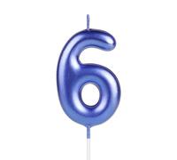 Pearl RoyalBlue 6th Birthday Number Candle, Shiny Blue Number 6 Cake Candle, Dark Blue Birthday Cake Topper Cupcake Girl Boy, Wedding Anniversary Decoration