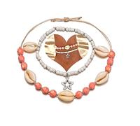 Pearl Shell Anklet Bracelet Angel Wing Star Anklet Conch Heart Beads Foot Chain Turquoise Hawaii Puka Summer Beach Jewelry for Women Girls (Style A)