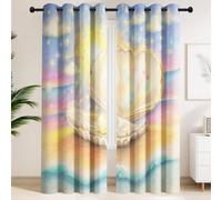 Pearl Shells & Orange Sun Ocean Theme Blackout Curtains - Children’s Room Window Drapes, Dreamy, Storybook, Soft, Fairytale Thermal Insulated Window Curtains