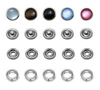 Pearl Snaps Fasteners Kit,10m Prong Ring Snaps for Western Shirt Clothes Popper Studs(5 Color x 10 Sets)