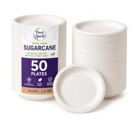 Pearl Spark 7" inch (16cm) Sugarcane Plates 50 Pack - Heavy Duty Durable Plant Based Plates - Compostable Bagasse Side Plates for Cake, Desserts, Snacks, BBQ, Parties, Picnics & Catering
