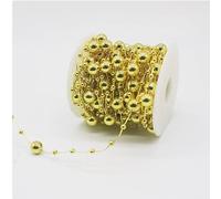 Pearl String Spool Roll, 32.8 ft Faux Pearls Strands Garland, 0.3 in and 0.1 in Beads, Gold Mixed Bead Chain for Vase Filler, Wedding Centerpiece, Christmas Table Decor, DIY Bridal Hair Accessories