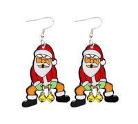 Pearl Stud Earrings For Women Christmas Earrings Santa Funny Christmas Acrylic Santa Wears Two Under His Crotch Stainless Steel Hoop (Red, One Size)