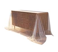 Pearl Table Runner 118x63 In White Elegant Shimmering Pearl Lace Tablecloth Wedding Romantic Soft Sheer Wrinkle-Free Tulle Fabric for Veil, Bridal Shower, Anniversary Wedding Table Runner