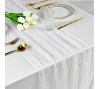 Pearl Table Runner White 75x300cm Wedding Table Decoration, Lace Tablecloth, Soft Pearl Tulle Fabric Table Runner for Bridal Showers, Birthday Parties and Anniversary Celebrations