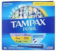 Tampax Pearl Tampons Plastic Applicator Unscented Multi Absorbencies, 34 Each (Pack of 1)