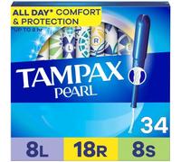 Tampax Pearl Tampons Plastic Applicator Unscented Multi Absorbencies, 34 Each (Pack of 1)