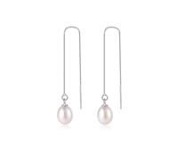 Pearl Threader Earrings for Women Natural Freshwater Pearl with 925 Sterling Silver Earwires Elegant Dangle Jewelry for Wedding and Daily Wear, Medium, Silver, Pearl