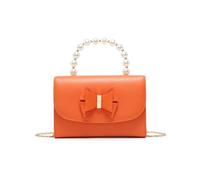 Pearl Top Handle Tie Pu Clutch Bag JFY Orange One Size