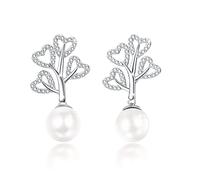 Pearl Trees Silver Earrings, Love Heart Trees Drop & Stud Earrings,Pearl/925 Sterling Silver/CZ Teardrop Earrings For Girls And Women,Hypoallergenic Pearl Earrings Jewelry Gift 16 * 28mm