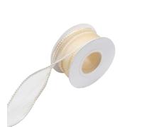 Pearl Trim White Chiffon Ribbon 4cm x 5 Yard Sheer Organza Ribbon Rolls with Spool for Bouquet Wreath DIY Crafts Gift Wrapping Wedding Baking Decoration