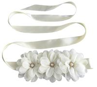 Pearl Tulle Flower Girl Sash Belt for Dress Bridesmaid and Flower Girls Sash Belt Bridal Wedding, Ivory, 88‘’X1‘’