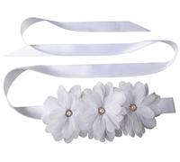Pearl Tulle Flower Girl Sash Belt for Dress Bridesmaid and Flower Girls Sash Belt Bridal Wedding, White, 88''X1''