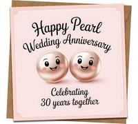 Pearl Wedding Anniversary Card - 30th Anniversary Greeting - Cute Pearl Design, 145mm x 145mm Square - Includes Kraft Envelope - Happy Pearl Wedding, Celebrating 30 Years Together