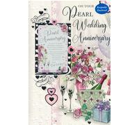 Pearl Wedding Anniversary Card 30th with Plastic Keepsake Attached, Large 9 x 6 Inch 30 Years Anniversary Greeting Card for Wife Husband Mum Dad Parents Couple