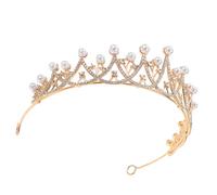 Pearl Wedding Tiara Crown for Bride, Gold Starry Mini Crown Headband, Rhinestone Vintage Baroque Crystal Hair Accessory for Bridal Party and Birthday