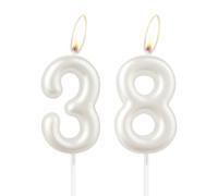 Pearl White 38th Birthday Candle, White Happy Birthday Number 38 Cake Candle Topper for Girls, Wedding Anniversary Commemoration