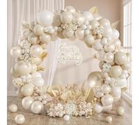 Pearl White Balloon Arch Kit, 150 Pcs Beige Balloon Garland with White Pearl Sand White Balloons for Birthday, Boho Wedding, Engagement, Bride Shower, Baby Shower, Anniversary Party Decoration
