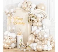 Pearl White Balloon Arch Kit Double-Stuffed Pearl Sand White Balloon Garland Different Sizes 18/12/10/5 Inch Pearl White Clear Balloons for Wedding Bridal Shower Anniversary Birthday Party Decor