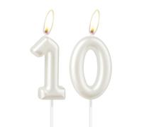 Pearl White Birthday Candle, White Happy Birthday Number 10 Candle, Cake Candle Topper for Girls, Wedding Anniversary Commemoration
