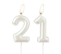 Pearl White Birthday Candle, White Happy Birthday Number 21 Candle, Cake Candle Topper for Girls, Wedding Anniversary Commemoration