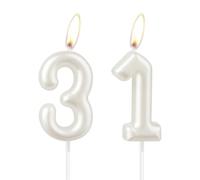 Pearl White Birthday Candle, White Happy Birthday Number 31 Candle, Cake Candle Topper for Girls, Wedding Anniversary Commemoration